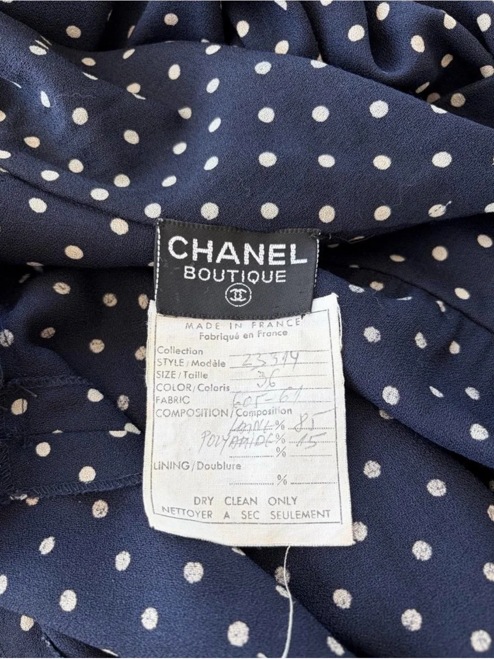 CHANEL Navy Polka Dot Maxi Skirt with Gold Buttons